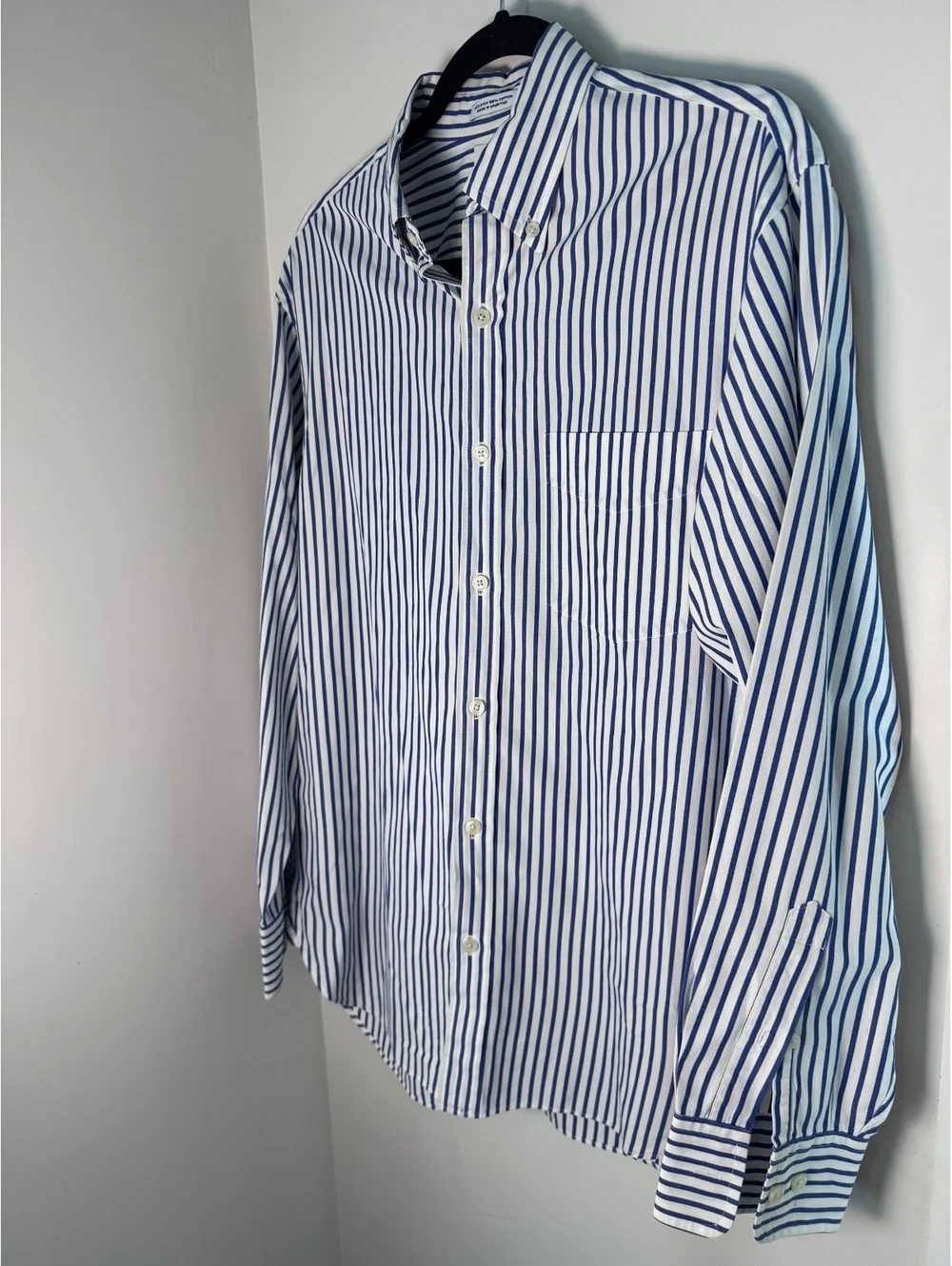 J.Crew 80’s 2-Ply 100% Cotton Blue White Stripe Button Down Shirt Made Mauritius